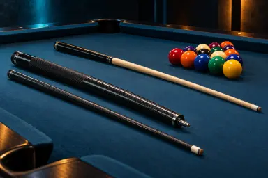AI illustration of a creative artistic pool setup on a blue table in a clear practice area