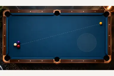 Top-down illustration of a cue ball hidden behind blockers while the legal object ball rests at the opposite end of a pool table