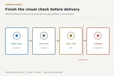 Pool eye-pattern timeline from cue-ball check to object-ball target, quiet set and forward stroke