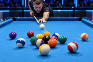 AI illustration of a player delivering a powerful controlled break as the rack begins to open