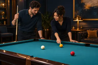 AI illustration of two pool partners planning a simple alternating shot pattern