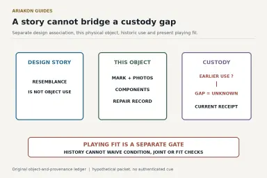 A neutral cue story, physical object and custody timeline separated by an unresolved evidence gap before the independent playing-fit gate